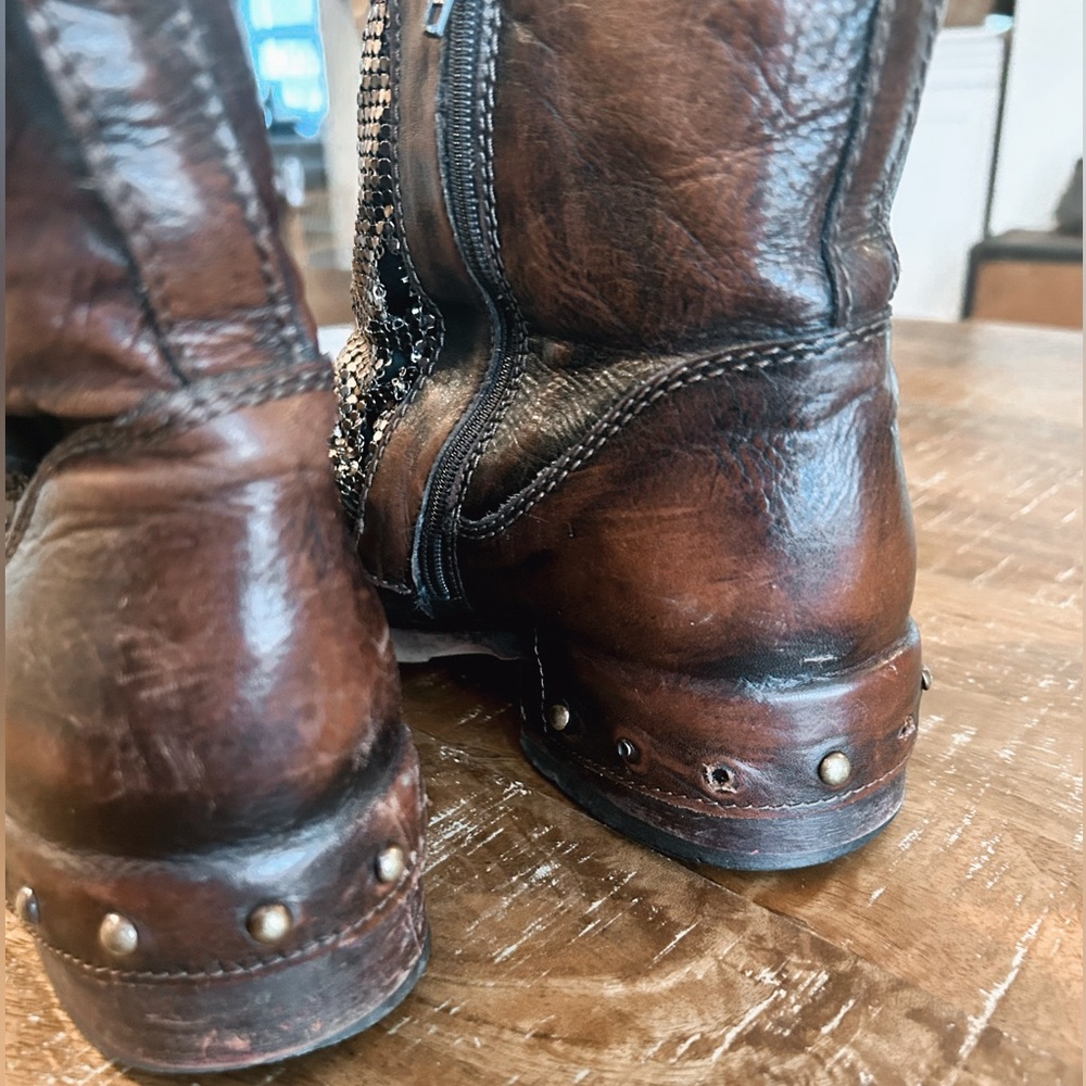 Beautiful quality leather ankle engineer boots metallic mesh Andrea Sabatini - Picture 4 of 8